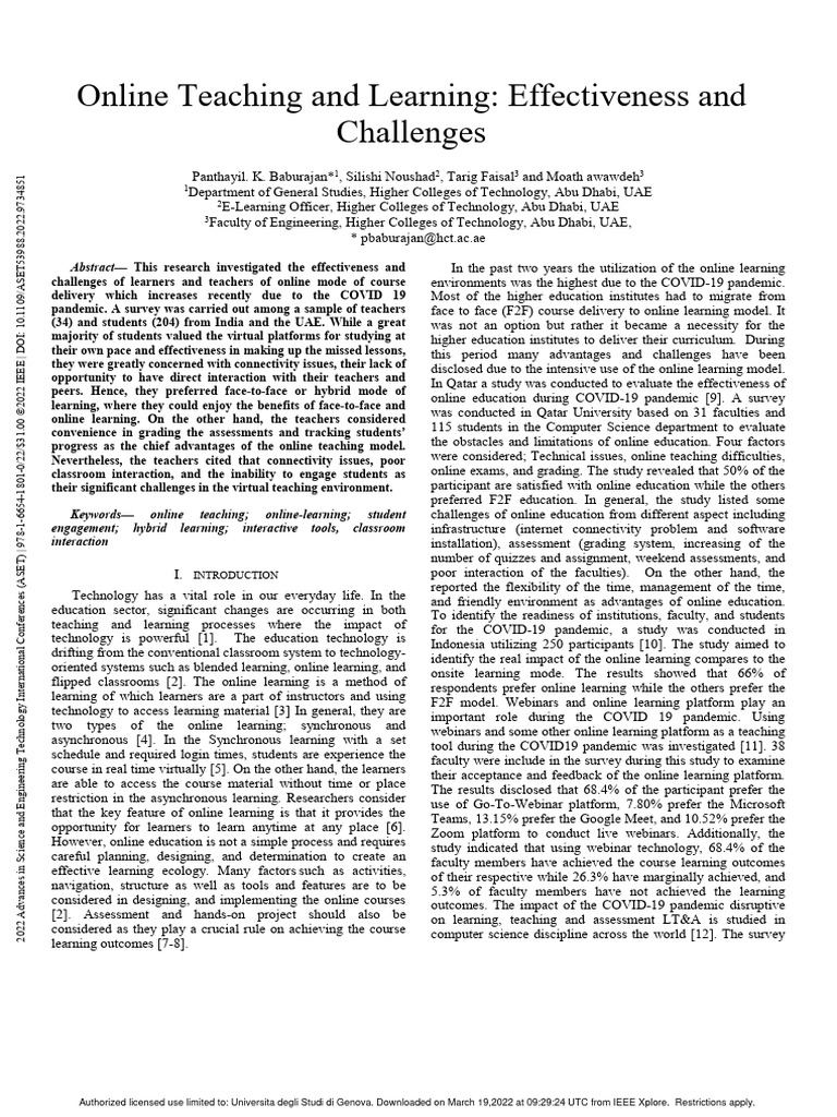 Online Teaching: Effectiveness & Challenges | PDF | Educational ...