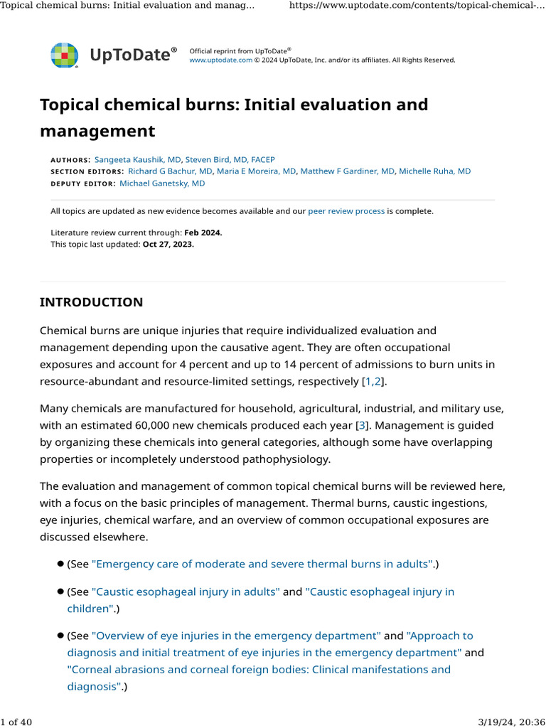 Topical Chemical Burns Initial Evaluation and Management UpToDate
