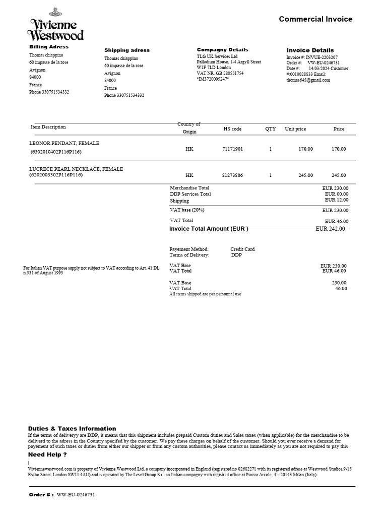 Facture vivienne westwood pdf value added tax invoice