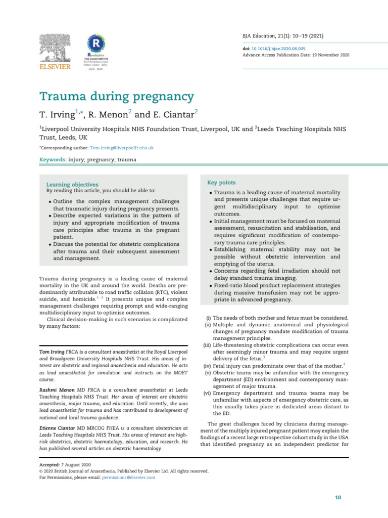 Trauma Management in Pregnancy | PDF | Major Trauma | Pregnancy