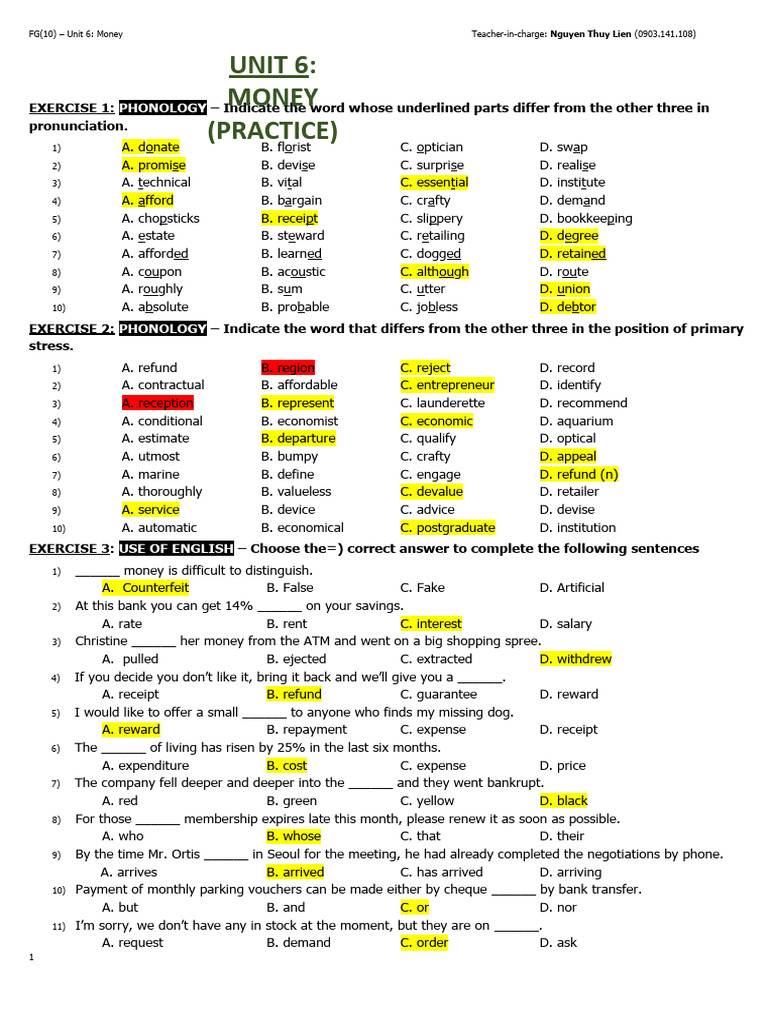 Unit 6 Money Practice Download Free Pdf Banks Money