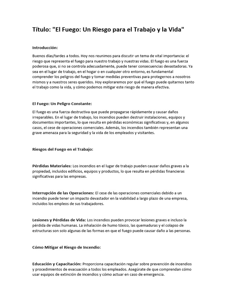 Riesgos del Fuego en el Trabajo y Vida | PDF | Incendios | Protección ...