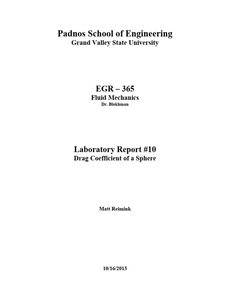 Experimental Drag Coefficient of Sphere | PDF | Drag (Physics) | Force