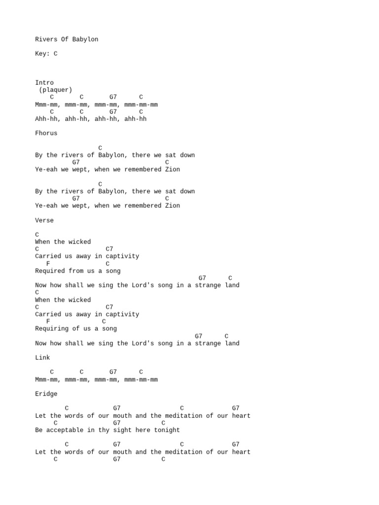 Rivers of Babylon Chords & Lyrics | PDF | Books Of The Hebrew Bible