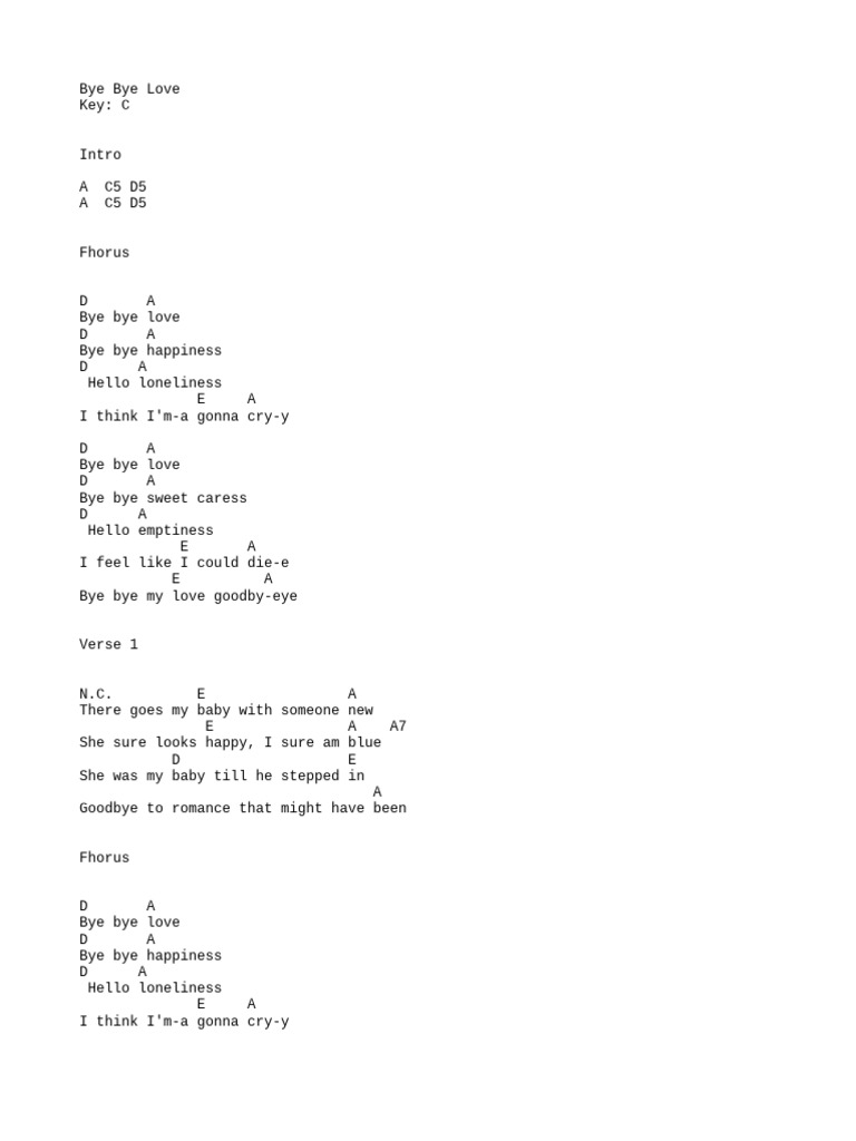 Bye Bye Love Lyrics and Chords | PDF | Art | Poetry