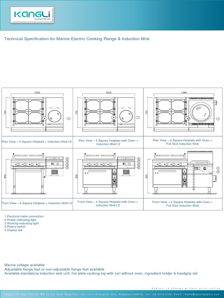 Marine Electric Cooking Range Specs | PDF | Home & Garden