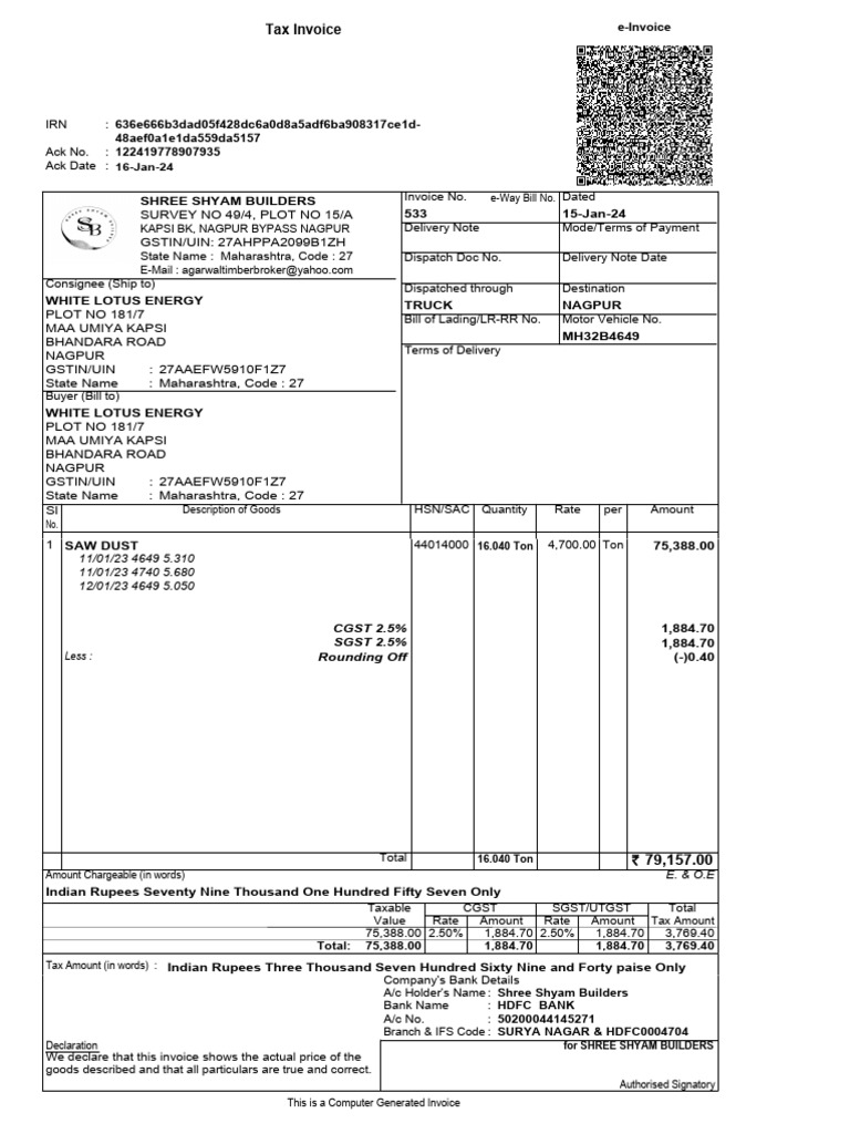 Tax invoice description of goods amount per rate quantity hsn sac