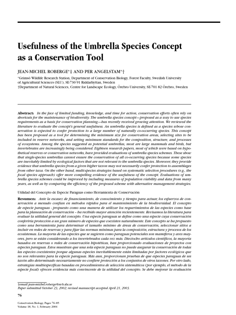 Umbrella Species Conservation Biology PDF Conservation Biology