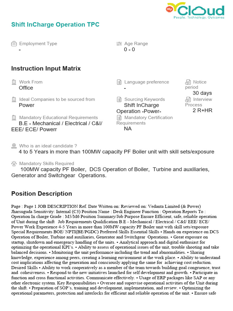 Shift InCharge Operation Role Overview | PDF | Business