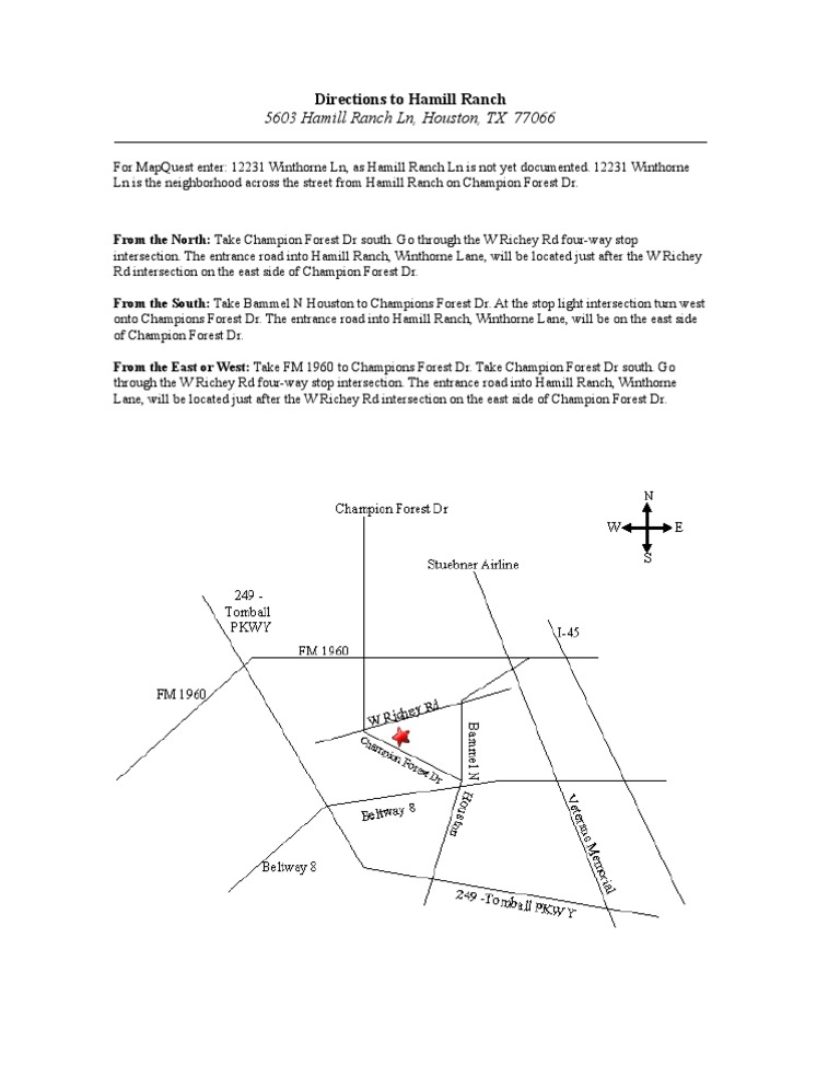 Directions To Hamill Ranch | PDF