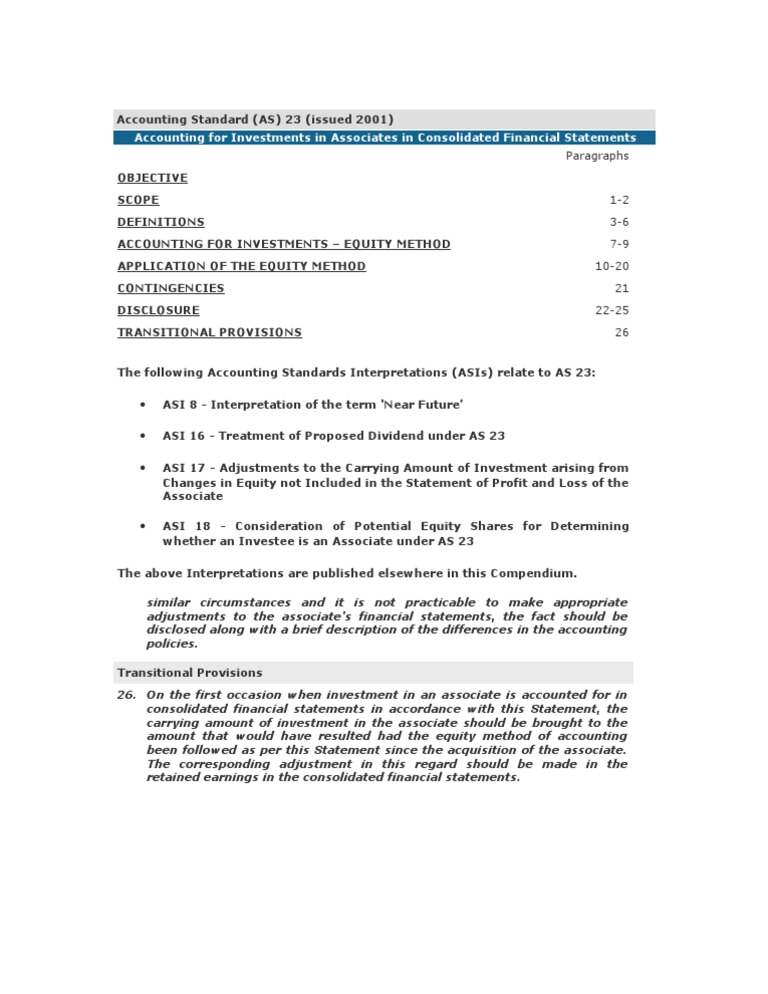 AS 23: Accounting for Investments in Associates | PDF