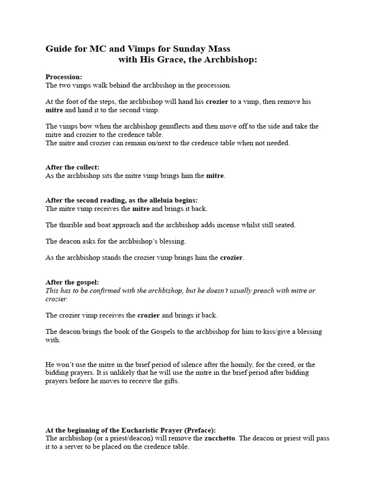 MC and Vimp Guide for Archbishop's Mass | PDF | Mass (Liturgy) | Eucharist
