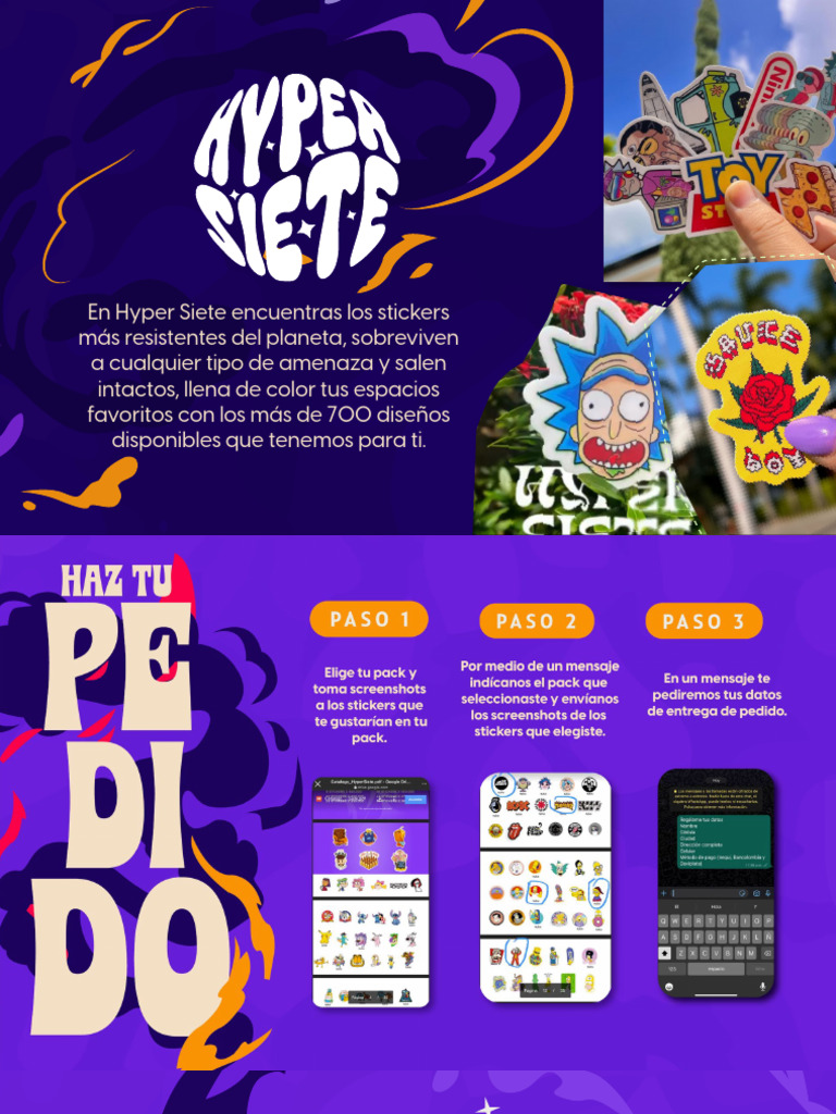 Stickers resistentes y coloridos en Hyper Siete | PDF