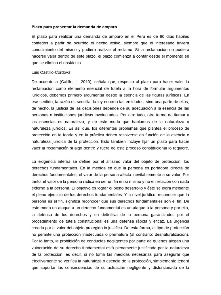 Plazo de 60 días para demanda de amparo | PDF | Derecho Constitucional ...