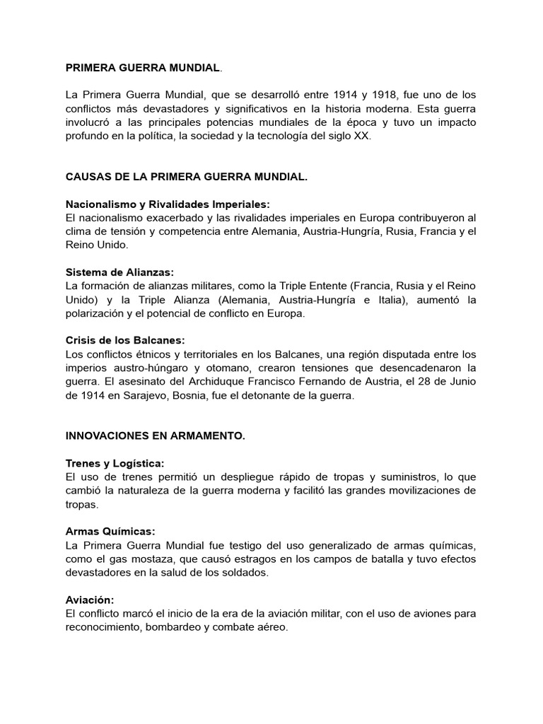 Causas y Consecuencias de la Primera Guerra Mundial | PDF | Política ...