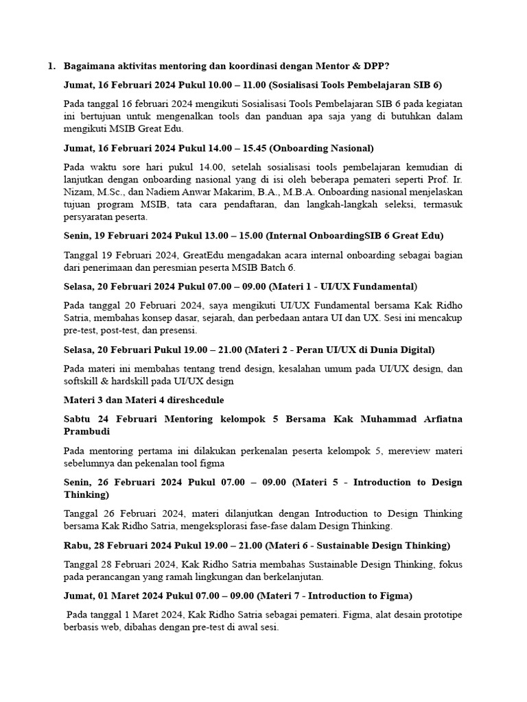 Pengalaman Mentoring Ui Ux Batch 6 Pdf Karier Perkembangan