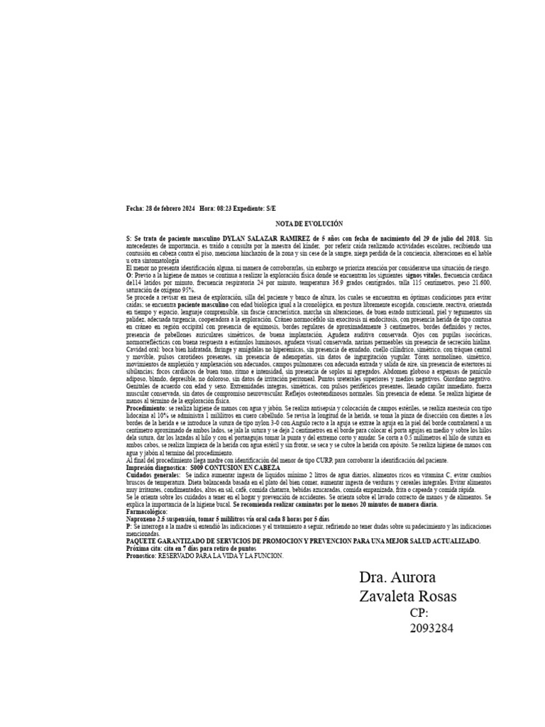 Nota Contusion en Cabeza | PDF | Alimentos | Especialidades Medicas
