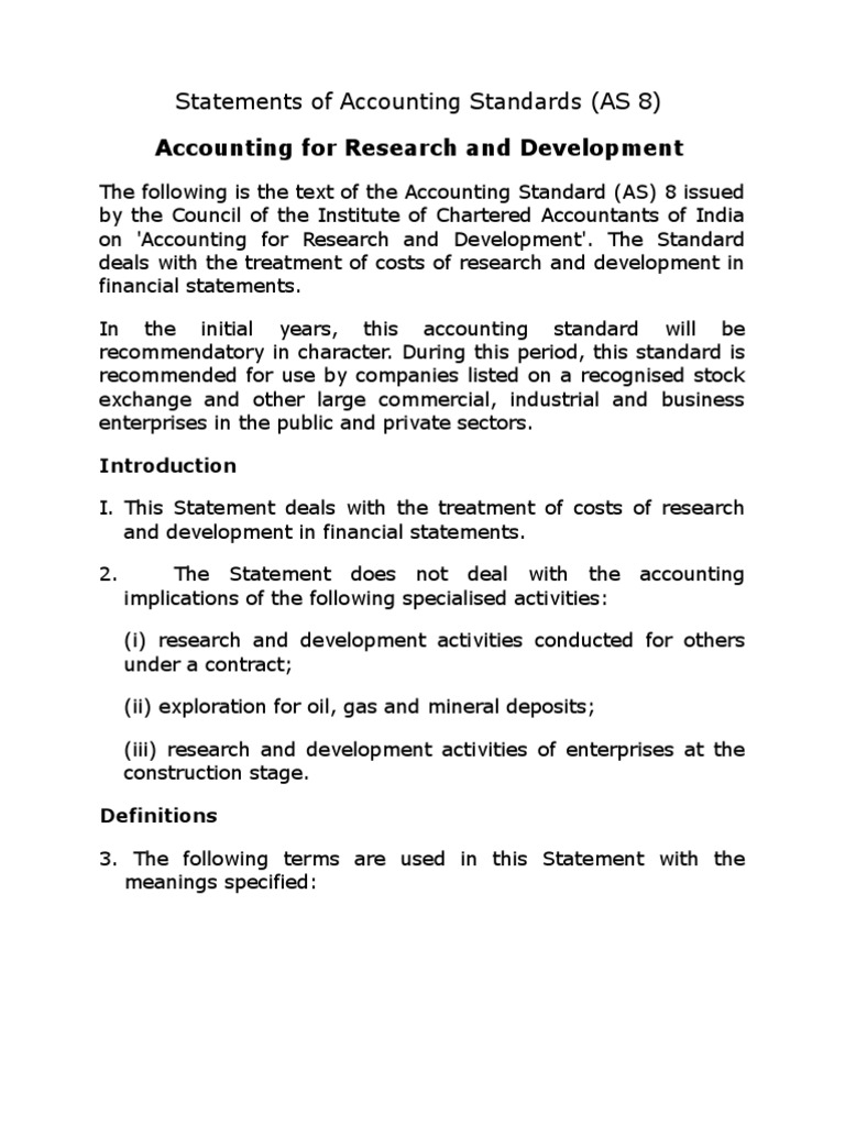 AS 8: R&D Cost Accounting Standards | PDF | Cost | Deferral