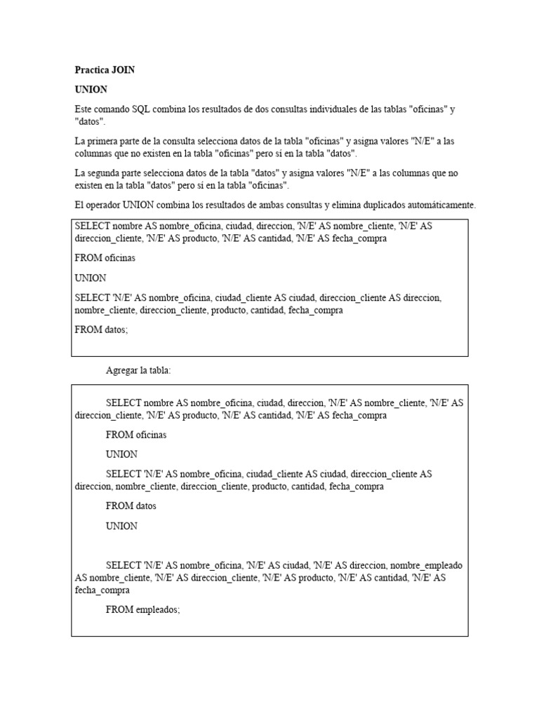 Practica JOIN | PDF | SQL | Gestión de datos
