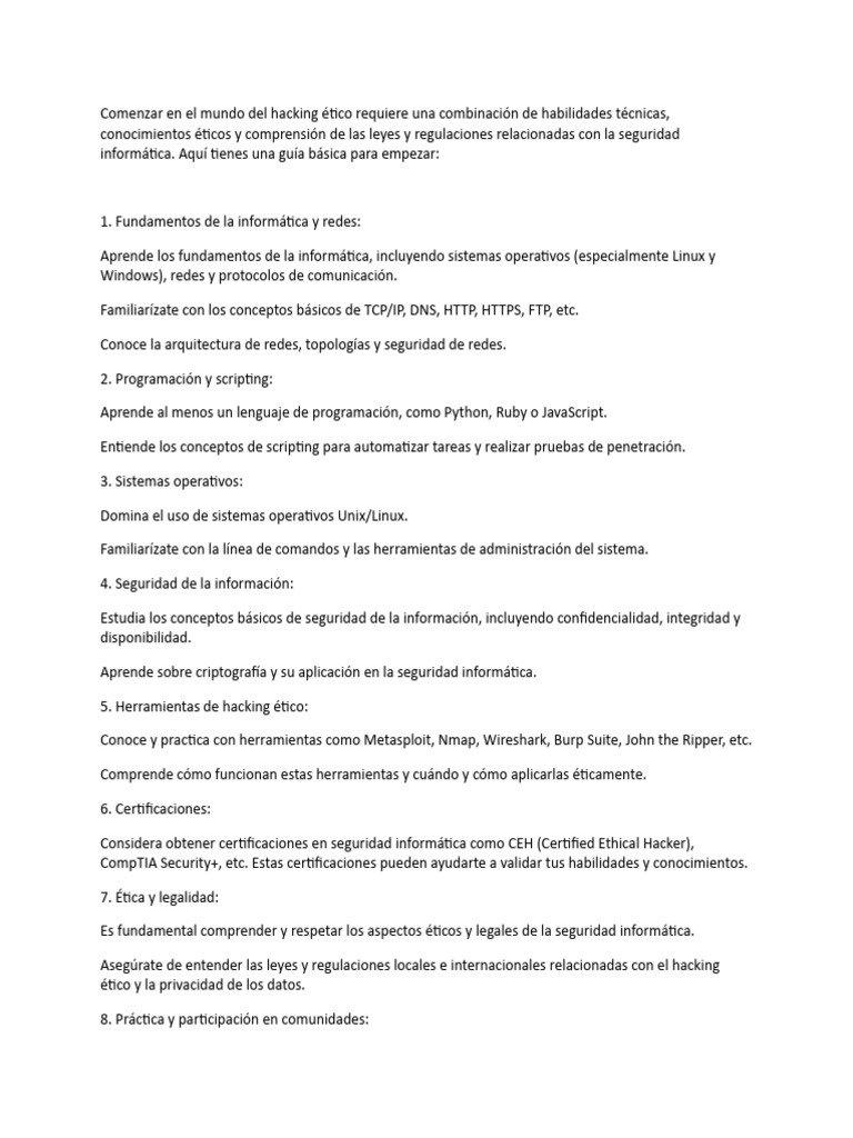 Guia Inicial Hacking Etico Pdf La Seguridad Informática Seguridad