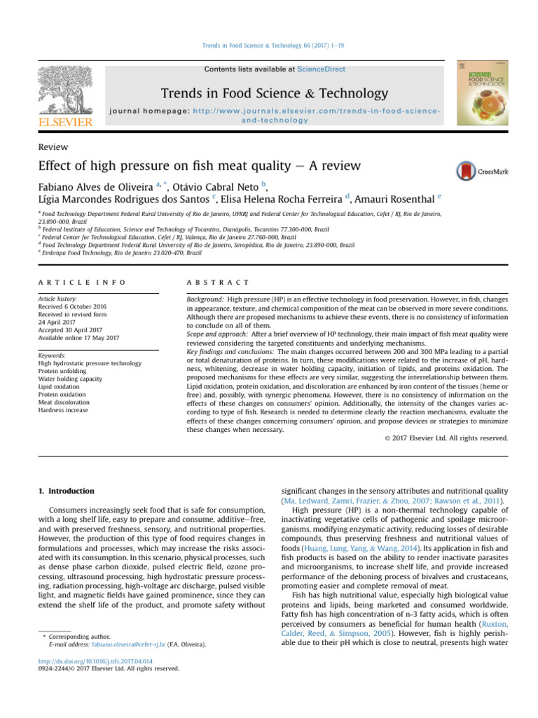 Effect of High Pressure On Fish Meat Quality e A Review | PDF ...