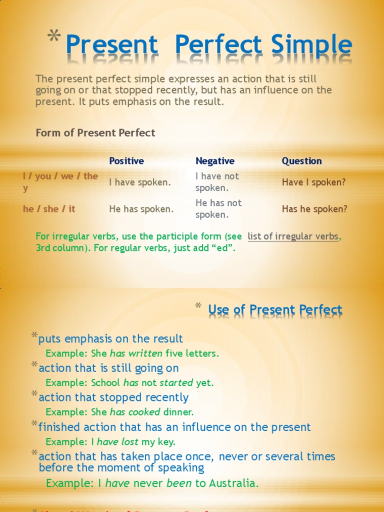 Present Perfect Simple Explained | PDF | Perfect (Grammar) | Verb