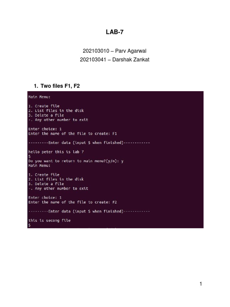 Lab-7 202103010 202103041 | PDF | Computer File | File System