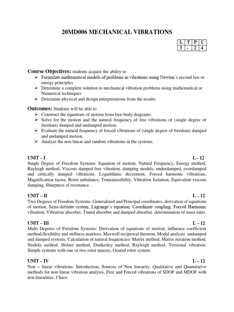 Mechanical Vibrations Course Overview | PDF | Damping | Mechanical ...