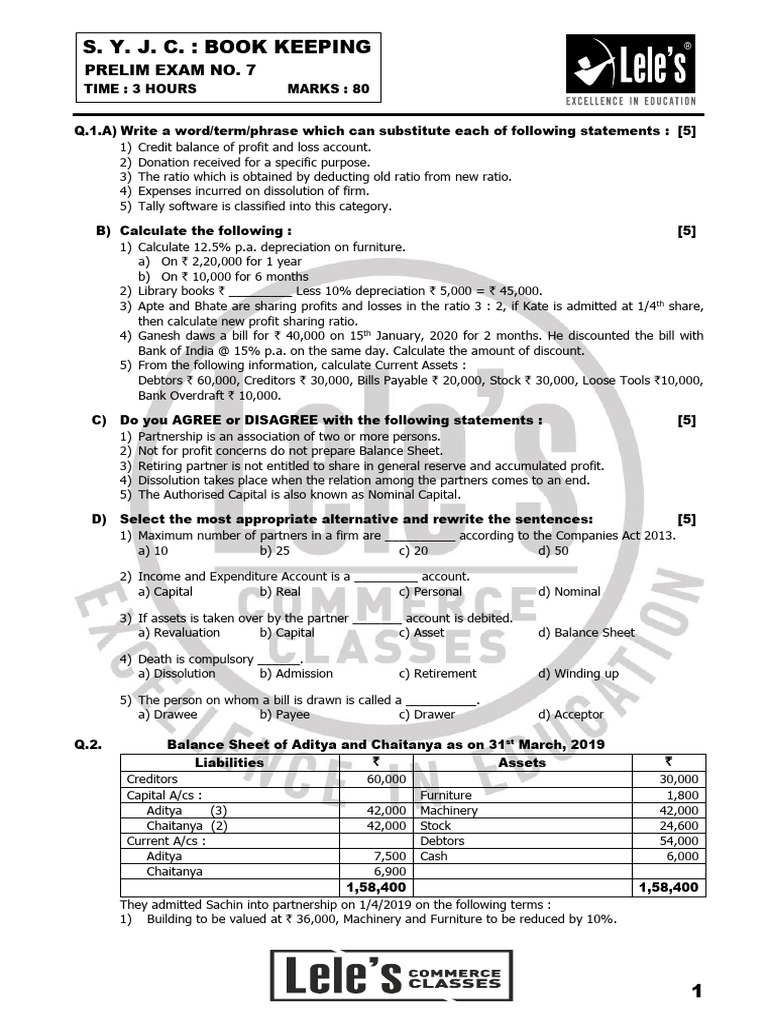 Syjc - B. K. - Prelim Exam No. 7 | PDF | Balance Sheet | Income Statement