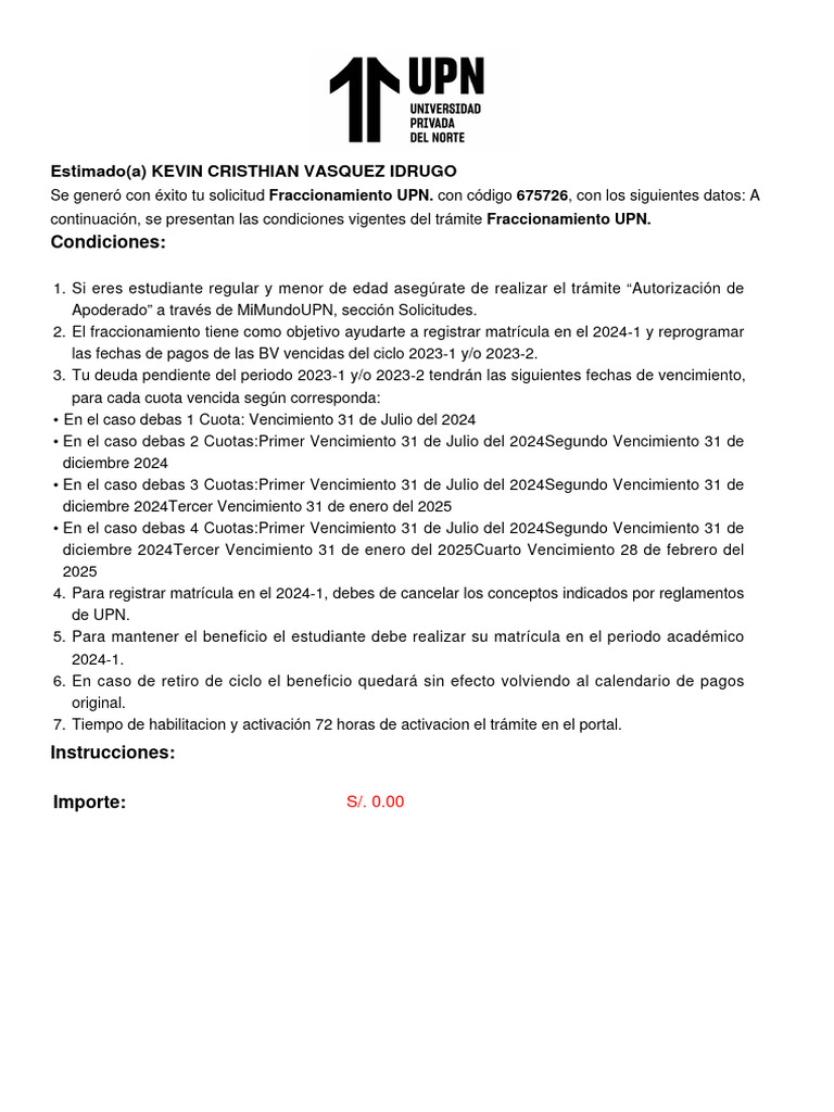 Fraccionamiento de Deuda UPN 2024-1 | PDF | Negocios