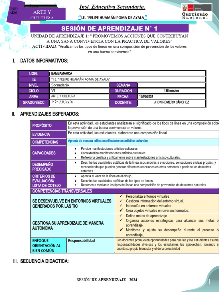 Sesion Ayc 1° 2° Sec-Semana 01. | PDF
