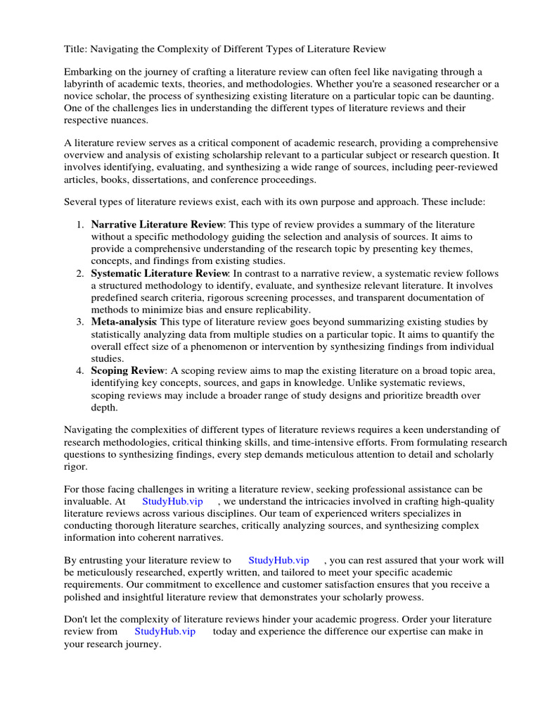 Different Types of Literature Review PDF Systematic Review Literature Review