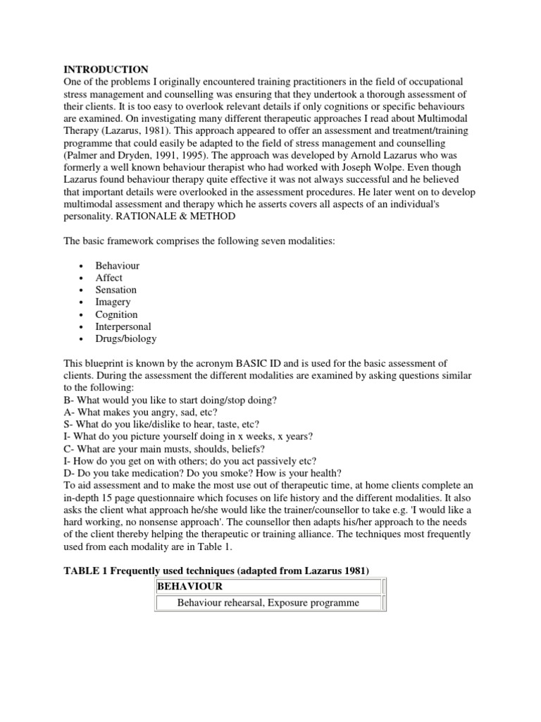 Multimodal Therapy: BASIC ID Framework | PDF | Relaxation (Psychology ...