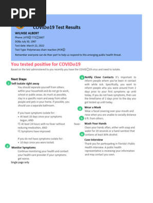 WILNISE ALBERT You Tested Positive for COVID 19 March 22 2022