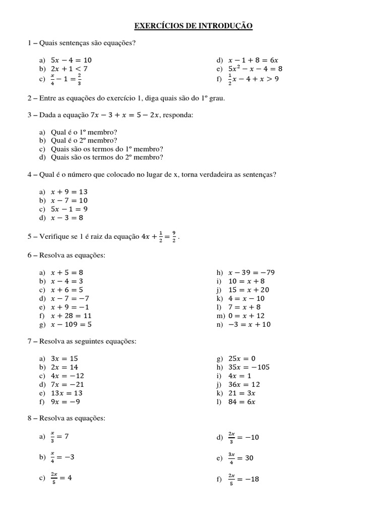 Exercícios Equação Do 1 Grau | PDF