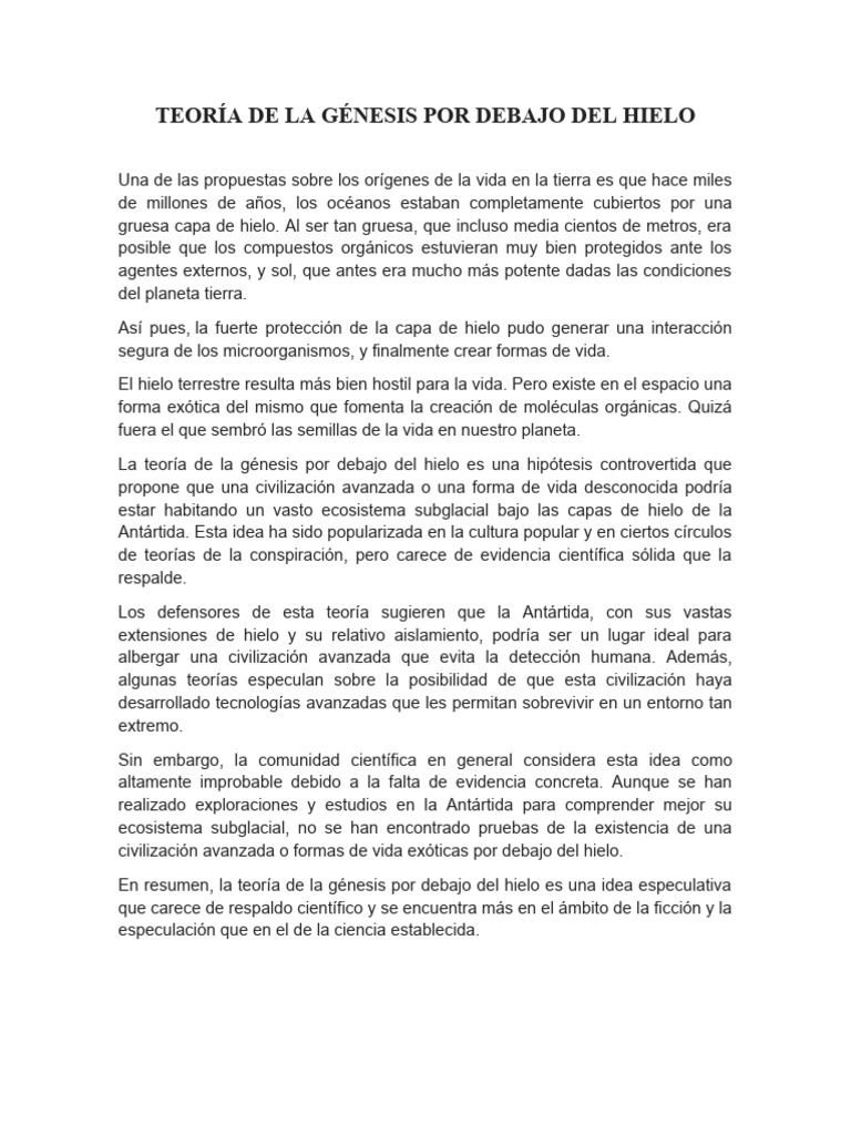 Teoría de La Génesis Por Debajo Del Hielo | PDF | Vida | Teoría