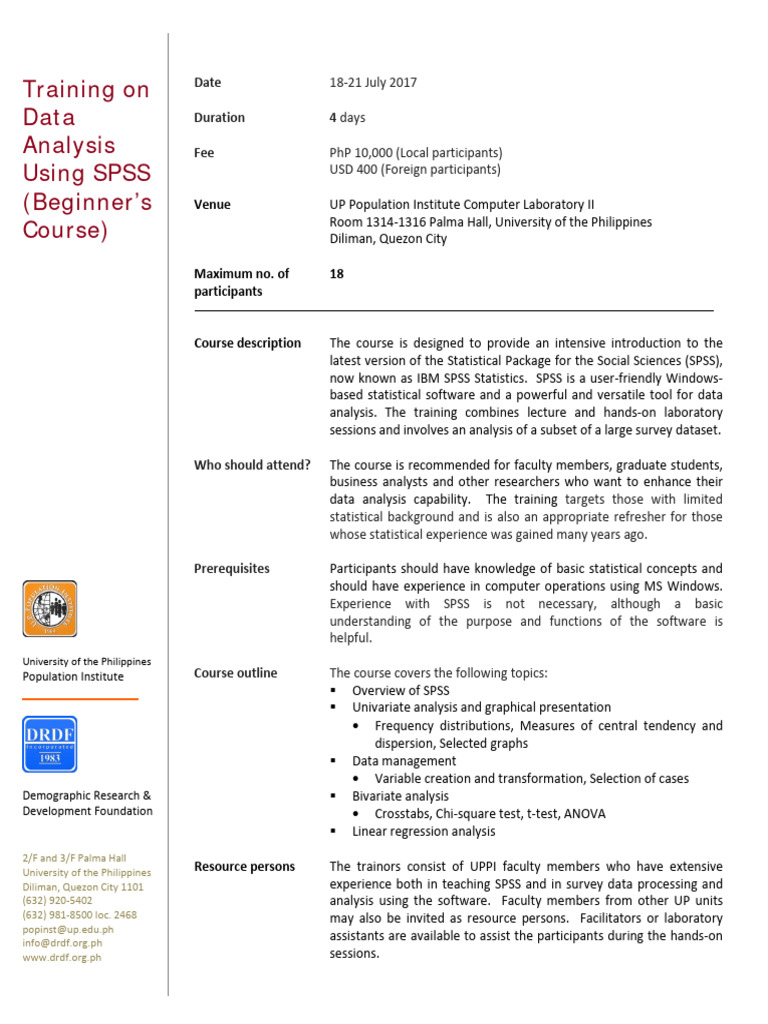 Beginner SPSS Data Analysis Training | PDF | Statistics | Spss