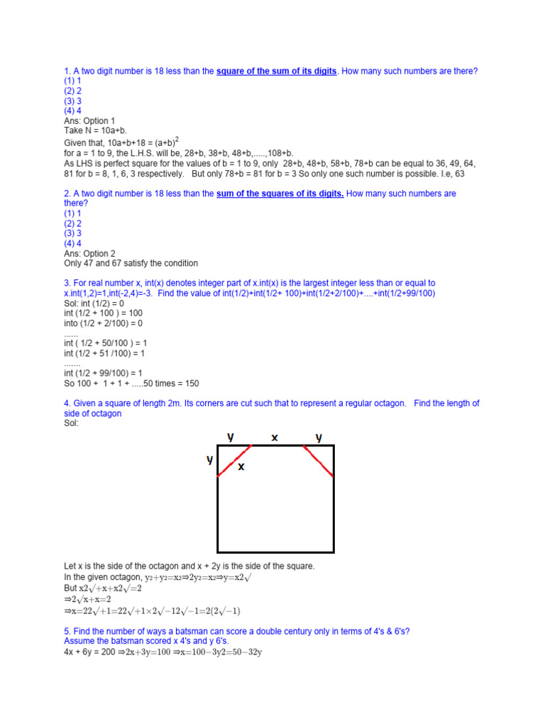 Math Problem Solutions | PDF | Integer (Computer Science) | Numbers