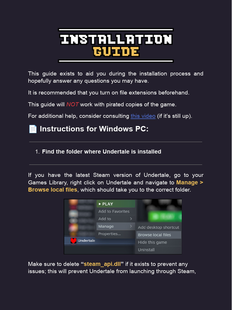 Undertale - Bits and Pieces - Installation Guide | PDF