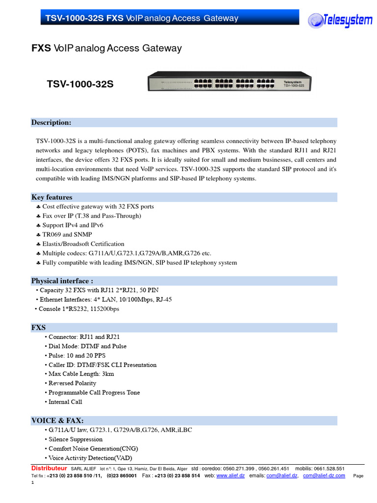 TSV-1000-32S VoIP Gateway Overview | PDF | Voice Over Ip | Session ...