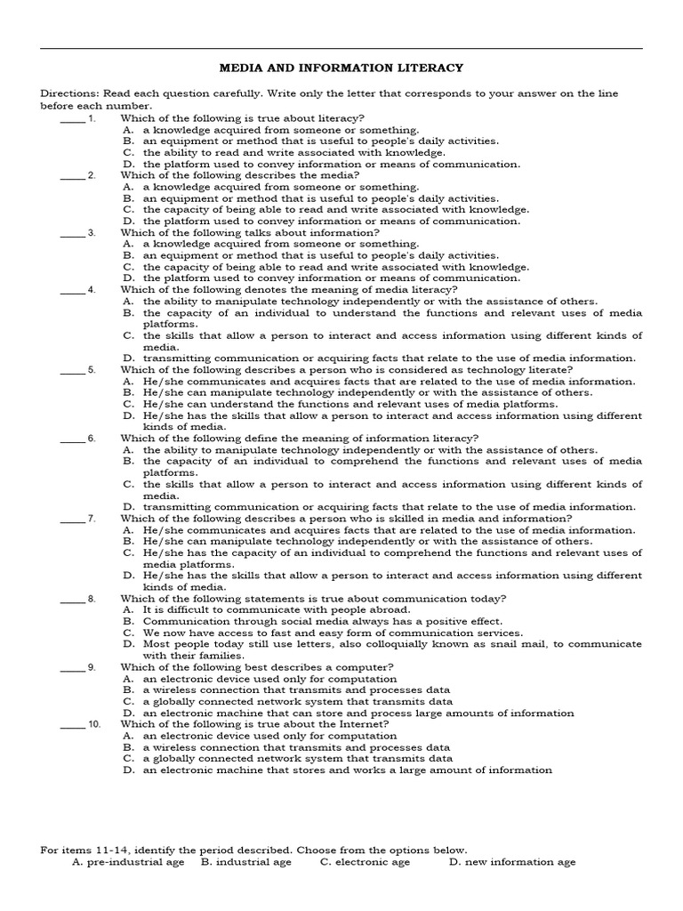 Media and Information Literacy Quiz | PDF | Mass Media | Information