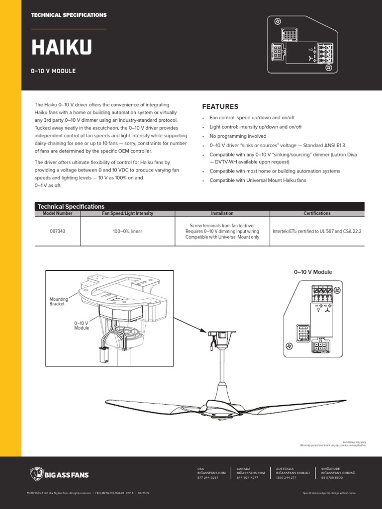 Cutsheet Haiku 0 10V | PDF | Electrical Engineering | Computer Engineering