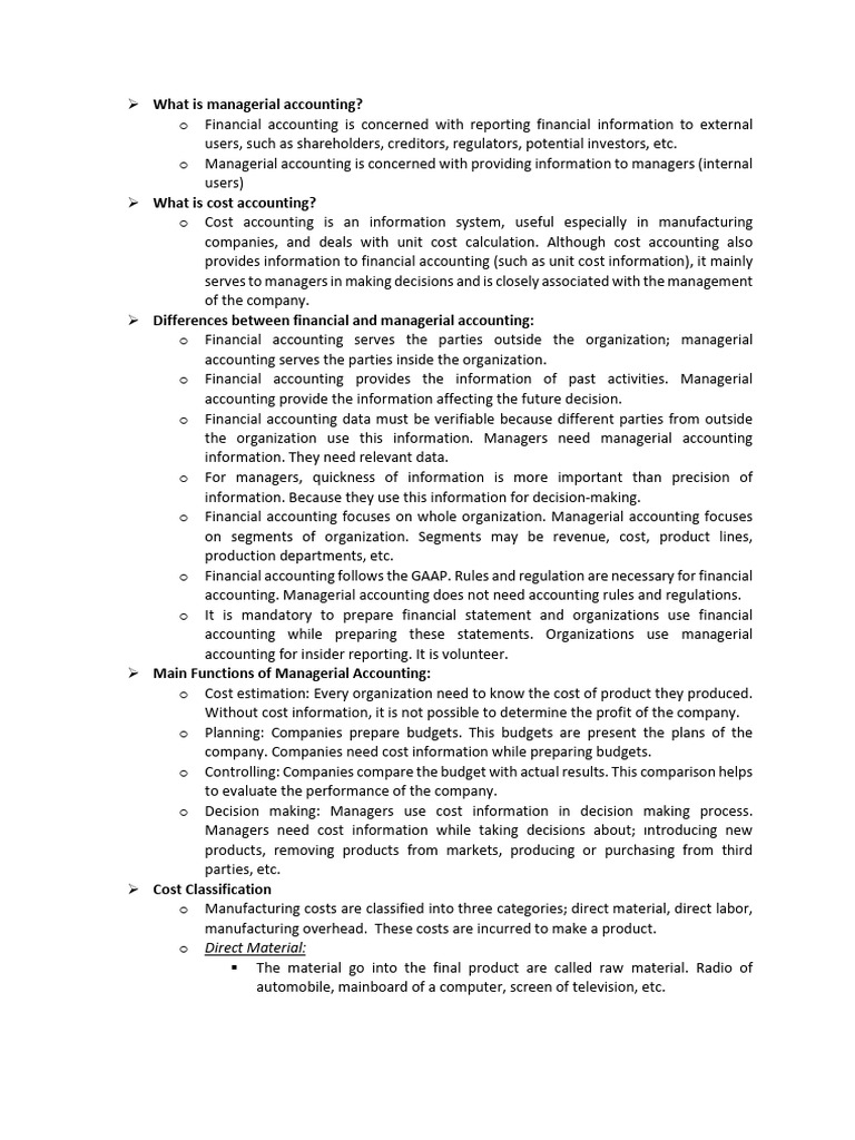Managerial Accounting Explained: Key Concepts | PDF | Accounting ...