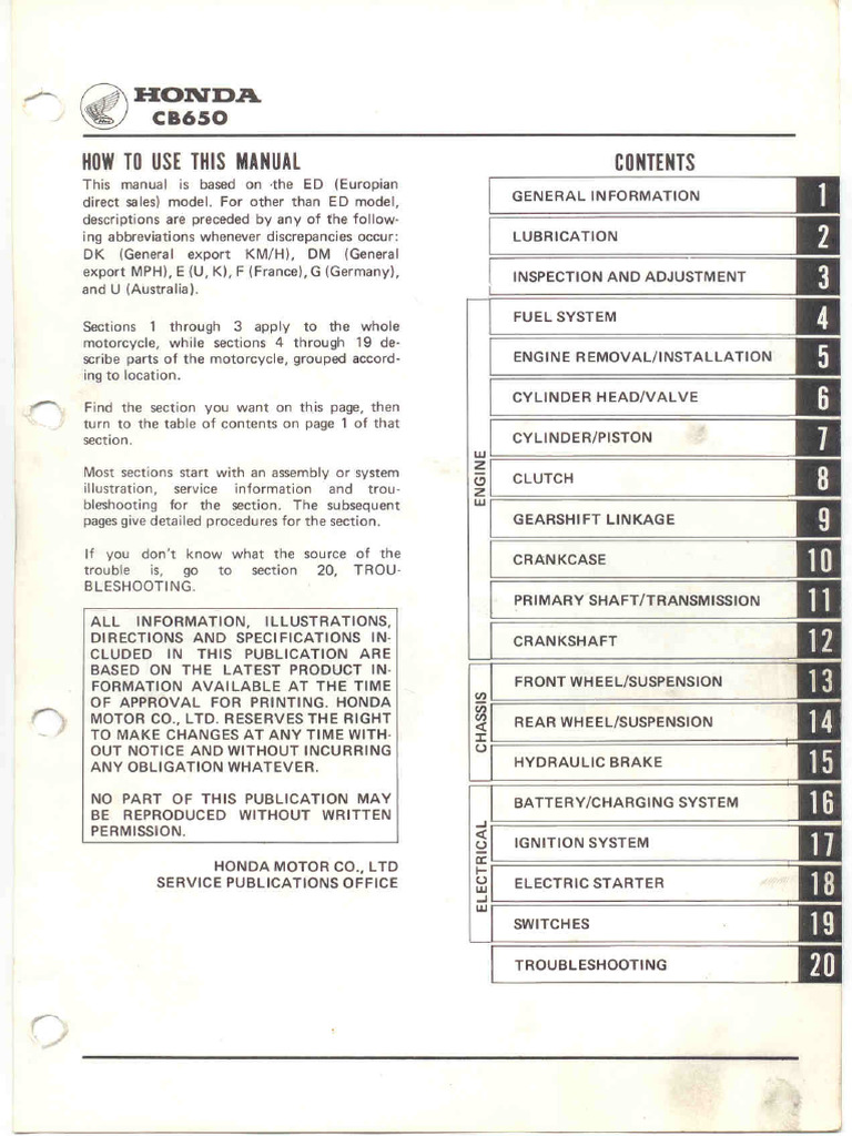 HONDA CB650 RC03 1980 Service Manual | PDF