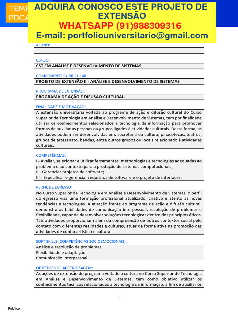 Projeto De Extensão Ii Análise E Desenvolvimento De Sistemas Pdf