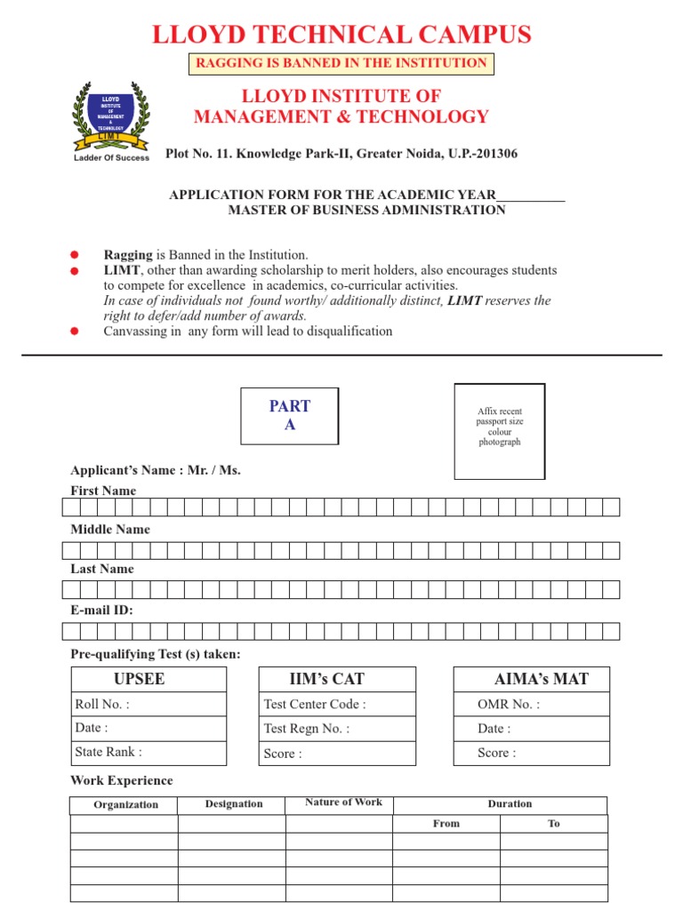 MBA Application Form | PDF | Academic Degree | Test (Assessment)