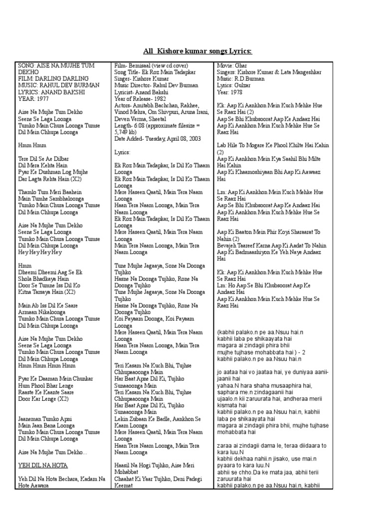 Kishore Kumar Song Bollywood Film Production Districts kishore kumar song bollywood film