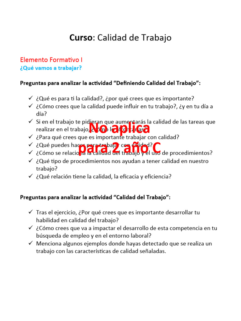 Mejora de Calidad en el Trabajo | PDF