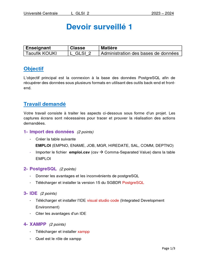 Projet de connexion à PostgreSQL 2024 | PDF