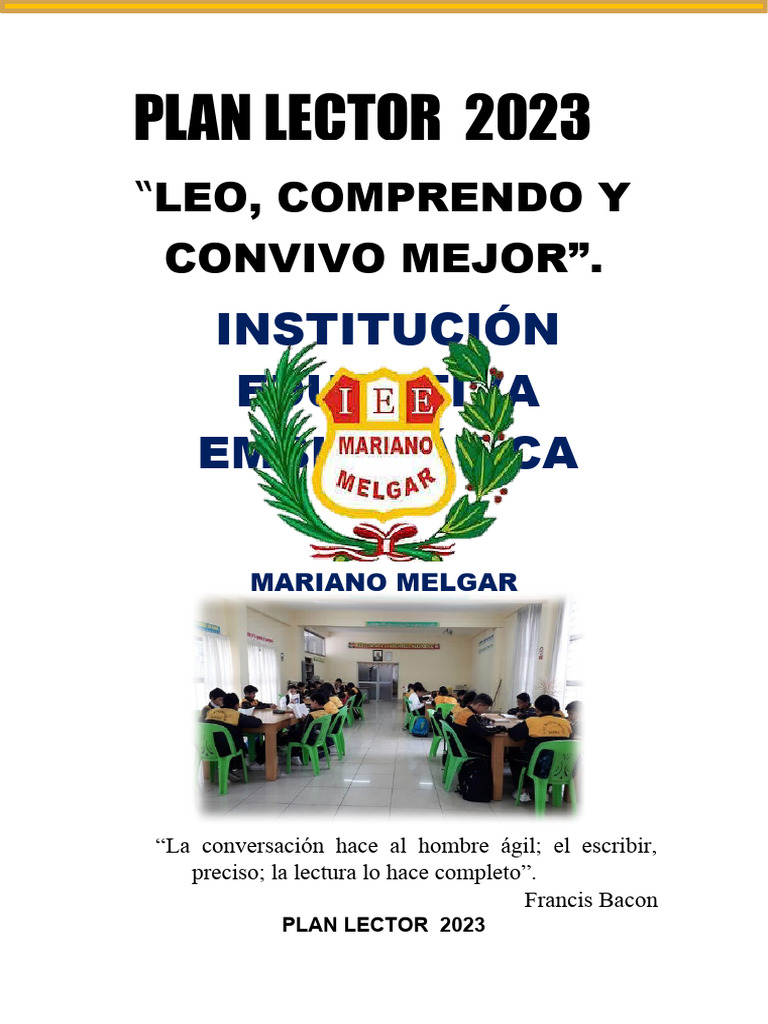Plan Lector 2023 en IEE Mariano Melgar | PDF | Evaluación | Salón de clases
